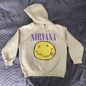 Zara Kids Cream Hoodie with Purple and Yellow Graphic